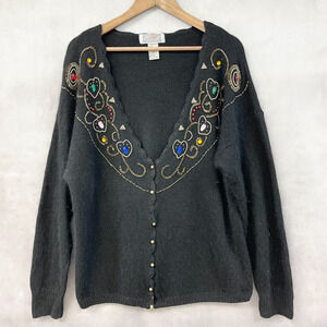 VTG‎ Silk Angora Wool Cardigan Sweater Womens 20W Beaded Bling Retro Glam Artsy
